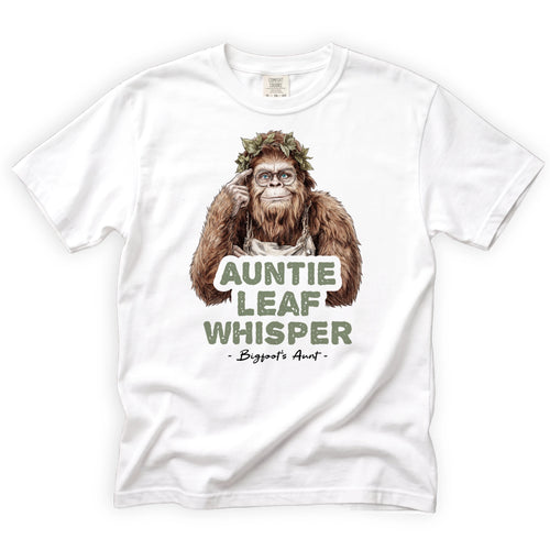 Auntie Leaf Whisper Bigfoot T-Shirt Front Design