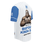 Baseball jersey with a cartoon character and text on a white background