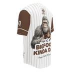 Baseball jersey with a Bigfoot graphic and text on a white background
