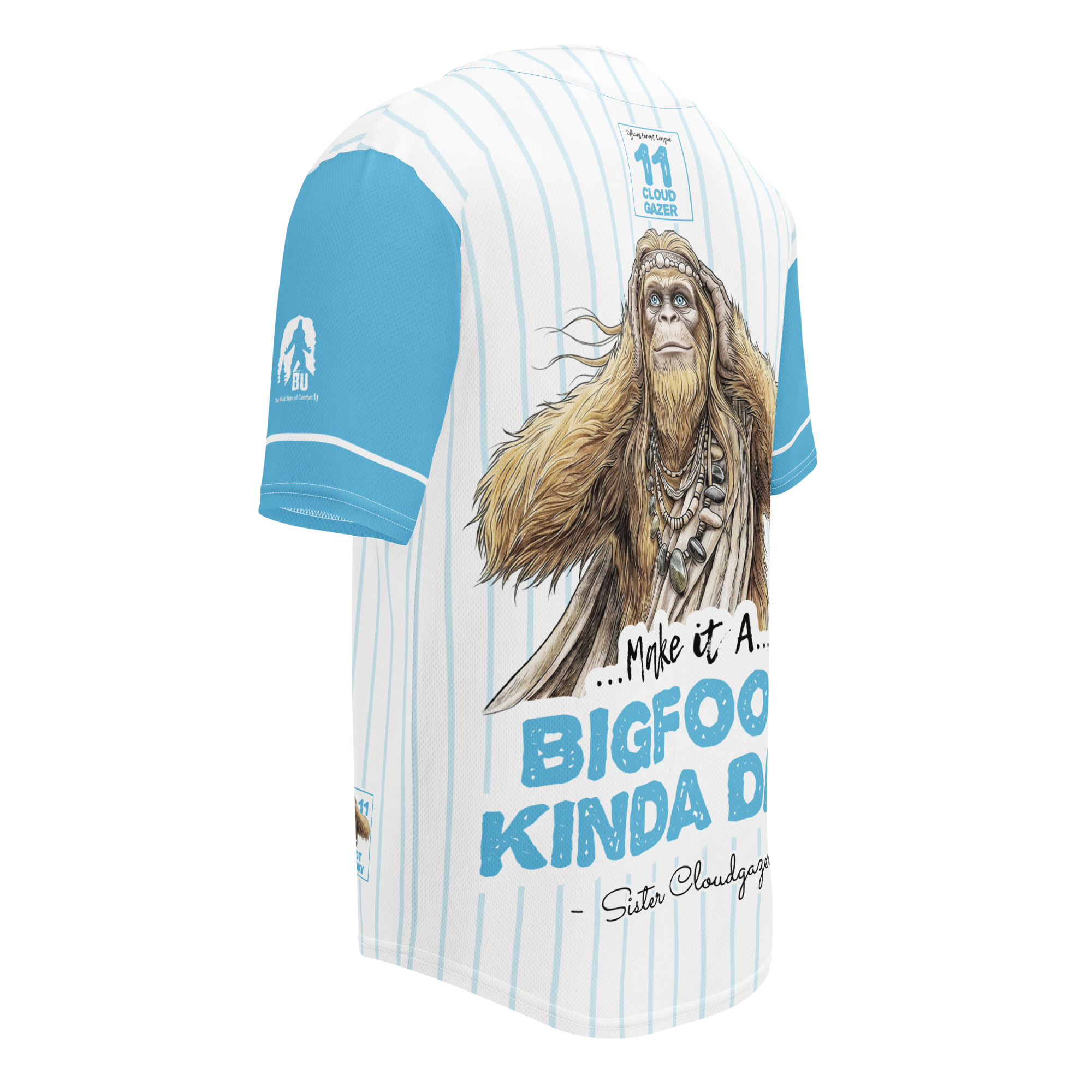 T-shirt with a Bigfoot graphic and text on a white background