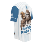 Baseball jersey with a cartoon gorilla and squirrel design on a white background
