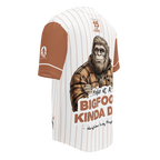 Baseball jersey with a Bigfoot graphic and text on a white background