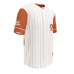Baseball jersey with brown and white design on a white background