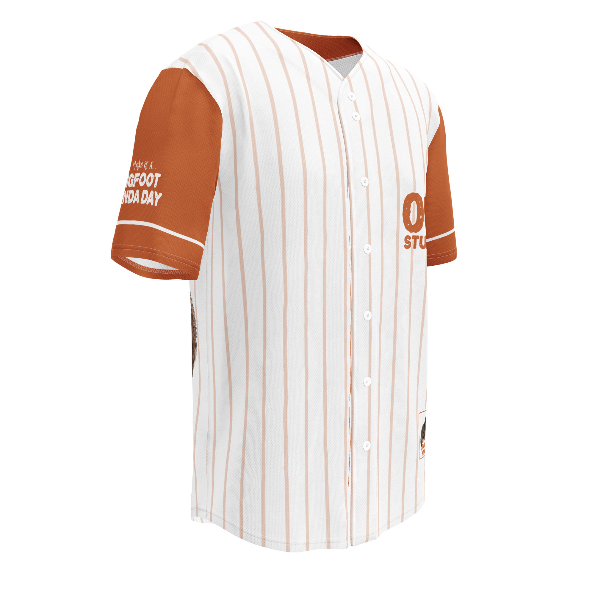 Baseball jersey with brown and white design on a white background