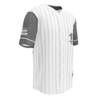 Baseball jersey with gray sleeves and white body on a white background