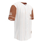 Baseball jersey with brown and white stripe pattern on a white background