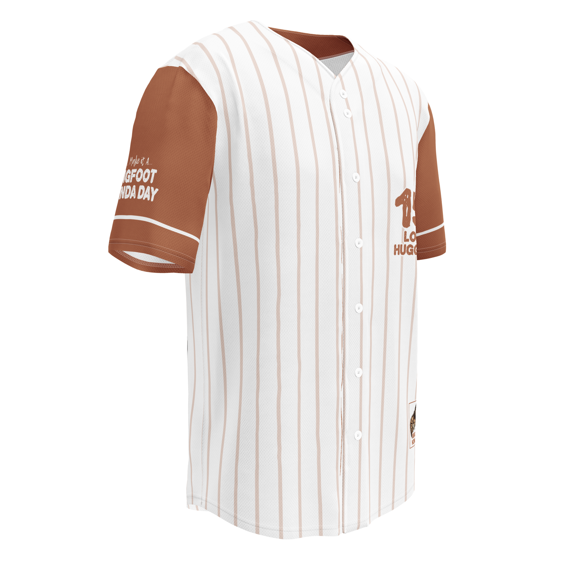 Baseball jersey with brown and white stripe pattern on a white background