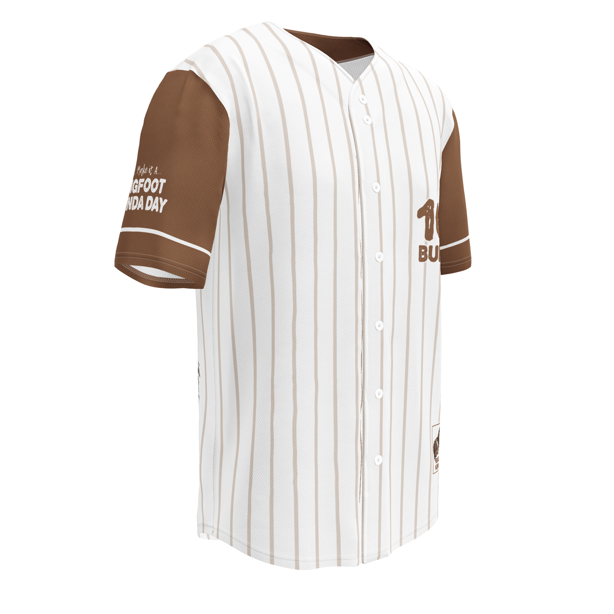 Baseball jersey with brown and white striped design on a white background