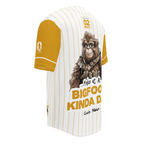 T-shirt with a cartoon bigfoot character and text on a white background