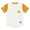 Baseball jersey with yellow and white design on a white background