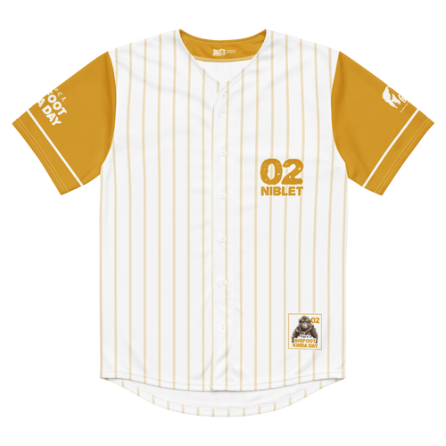 Baseball jersey with yellow and white design on a white background
