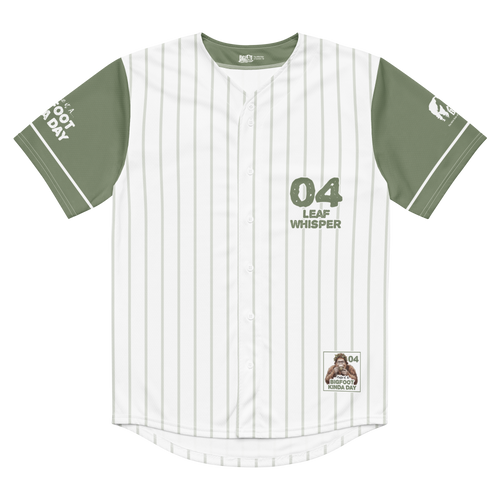 Baseball jersey with green and white design on a white background