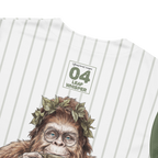 Baseball jersey with a monkey graphic and 'Leaf Whisper' text on a white background