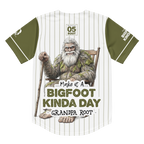 Baseball jersey with Bigfoot graphic and text on a white background