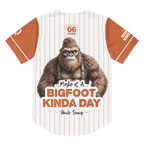 Baseball jersey with a Bigfoot graphic and text on a white background