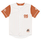 Baseball jersey with brown and white design on a white background