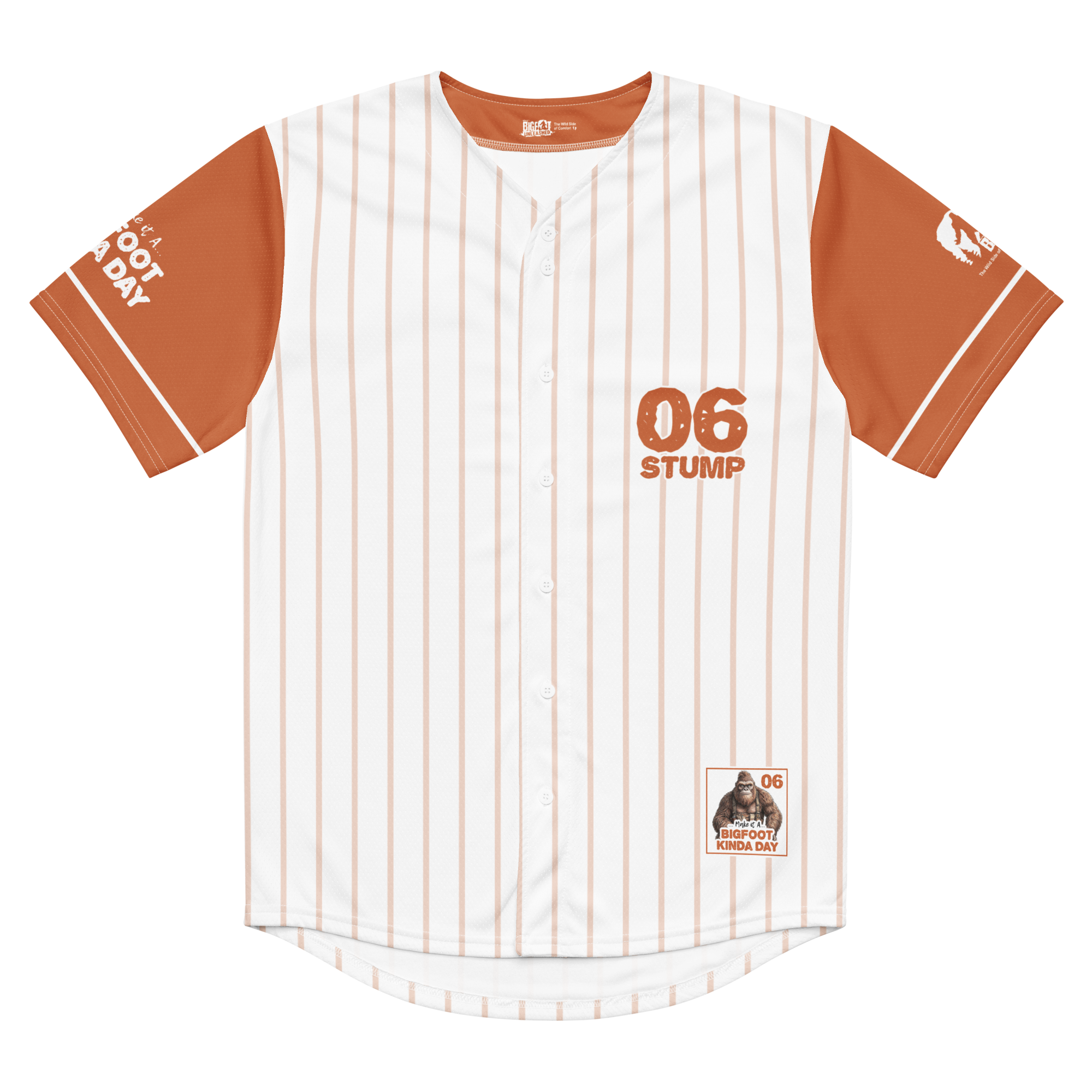 Baseball jersey with brown and white design on a white background