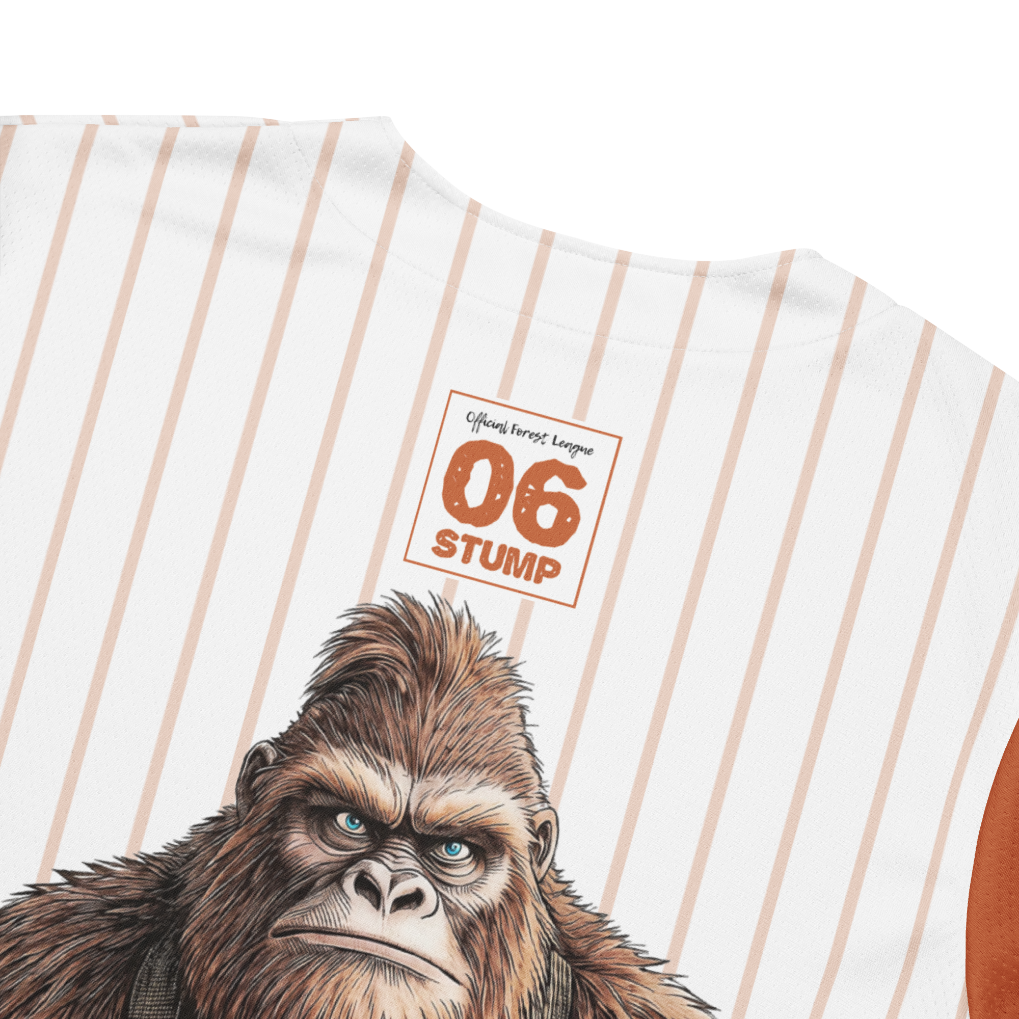 Baseball jersey with a cartoon gorilla design and '06 Stump' text on a white background