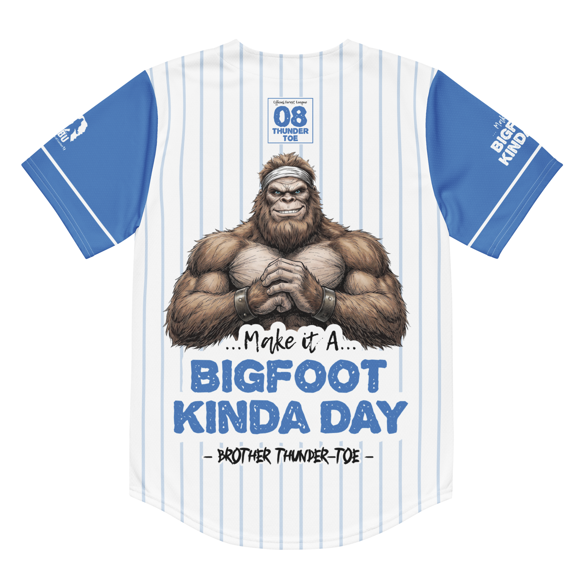 T-shirt with a cartoon Bigfoot character and text on a white background
