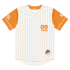 Baseball-style shirt with orange sleeves and '09 TWIG' text on a white background