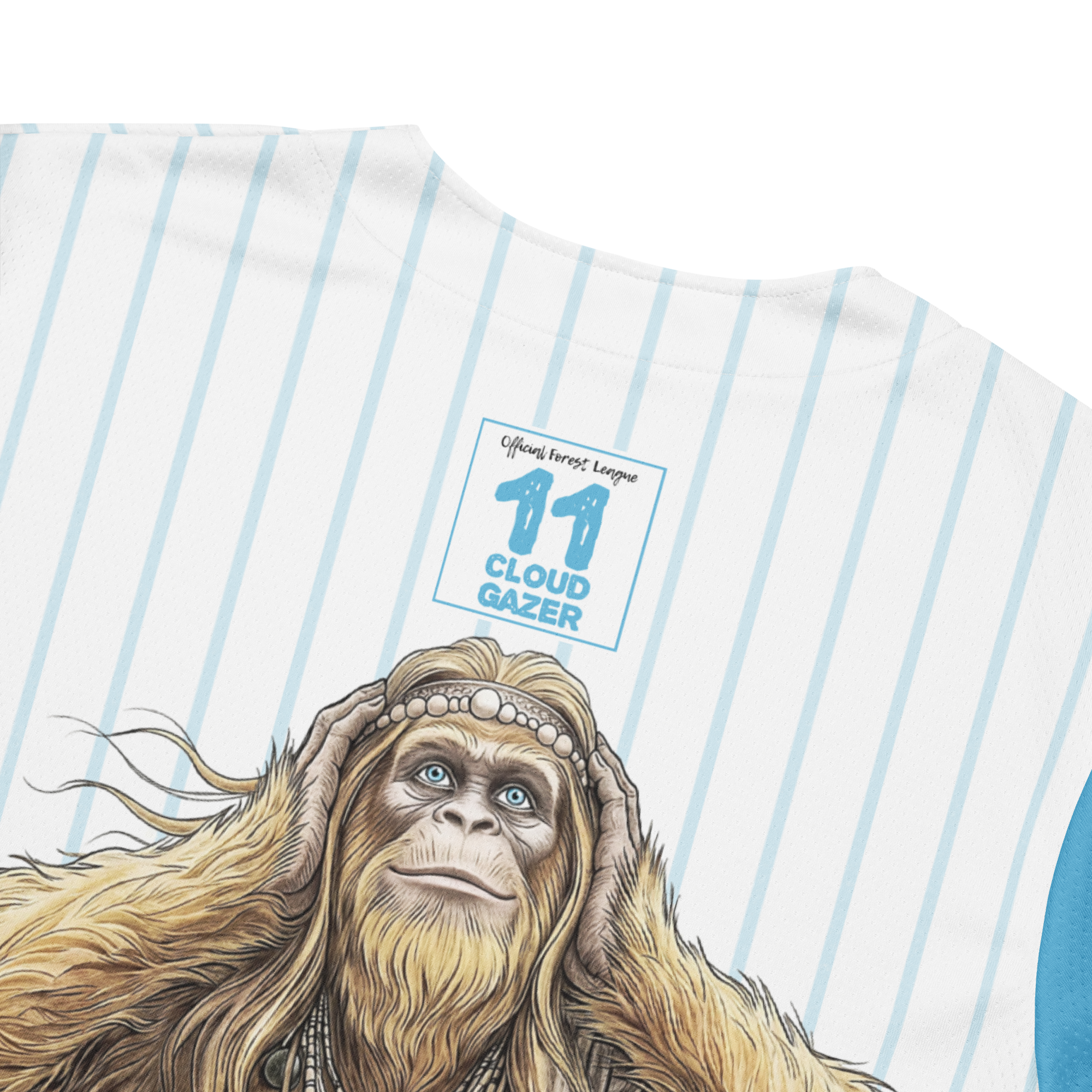 Baseball jersey with a Sasquatch-like creature and 'Cloud Gazer' branding on a white background