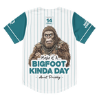 Baseball jersey with Bigfoot graphic and text on a white background