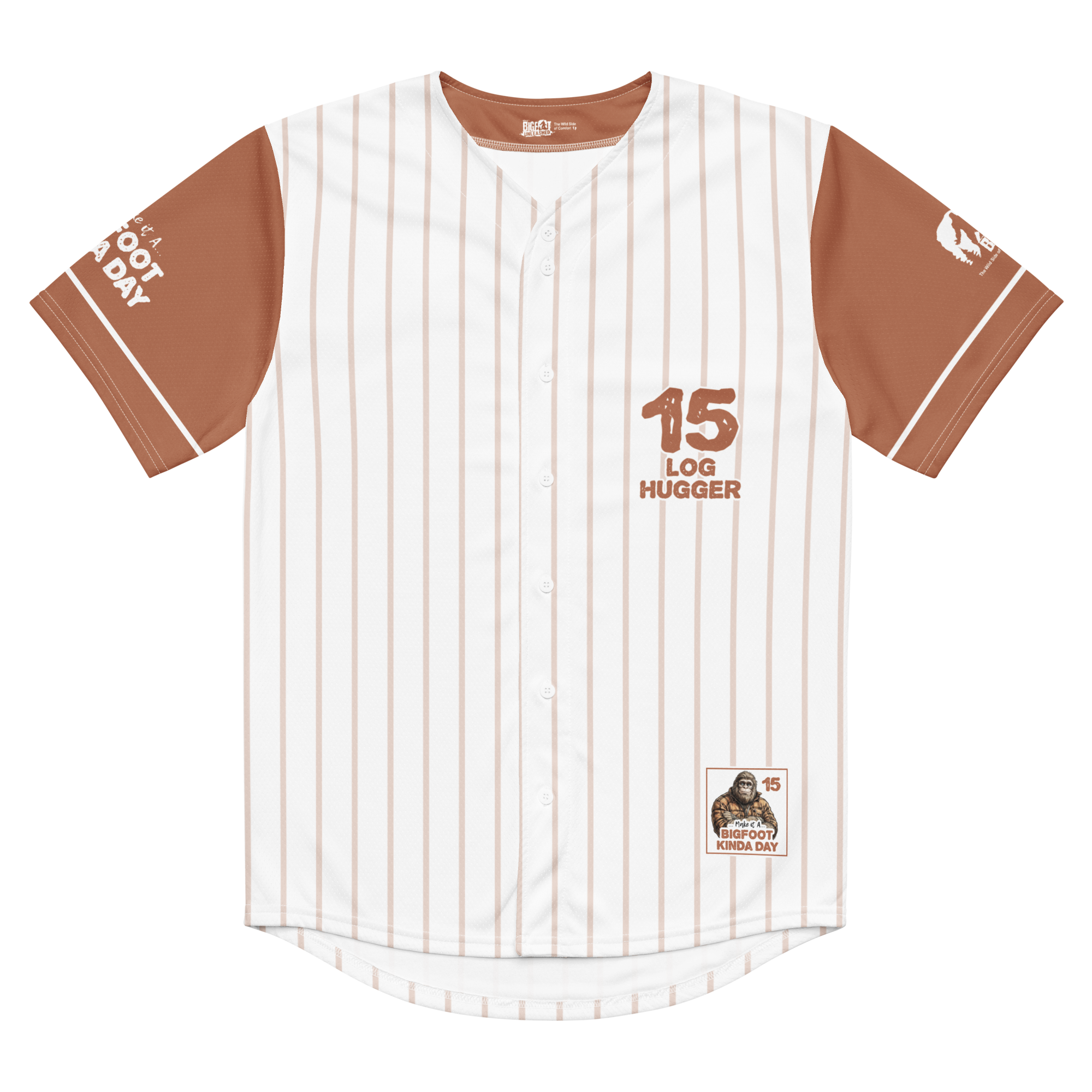 Baseball jersey with brown and white design on a white background