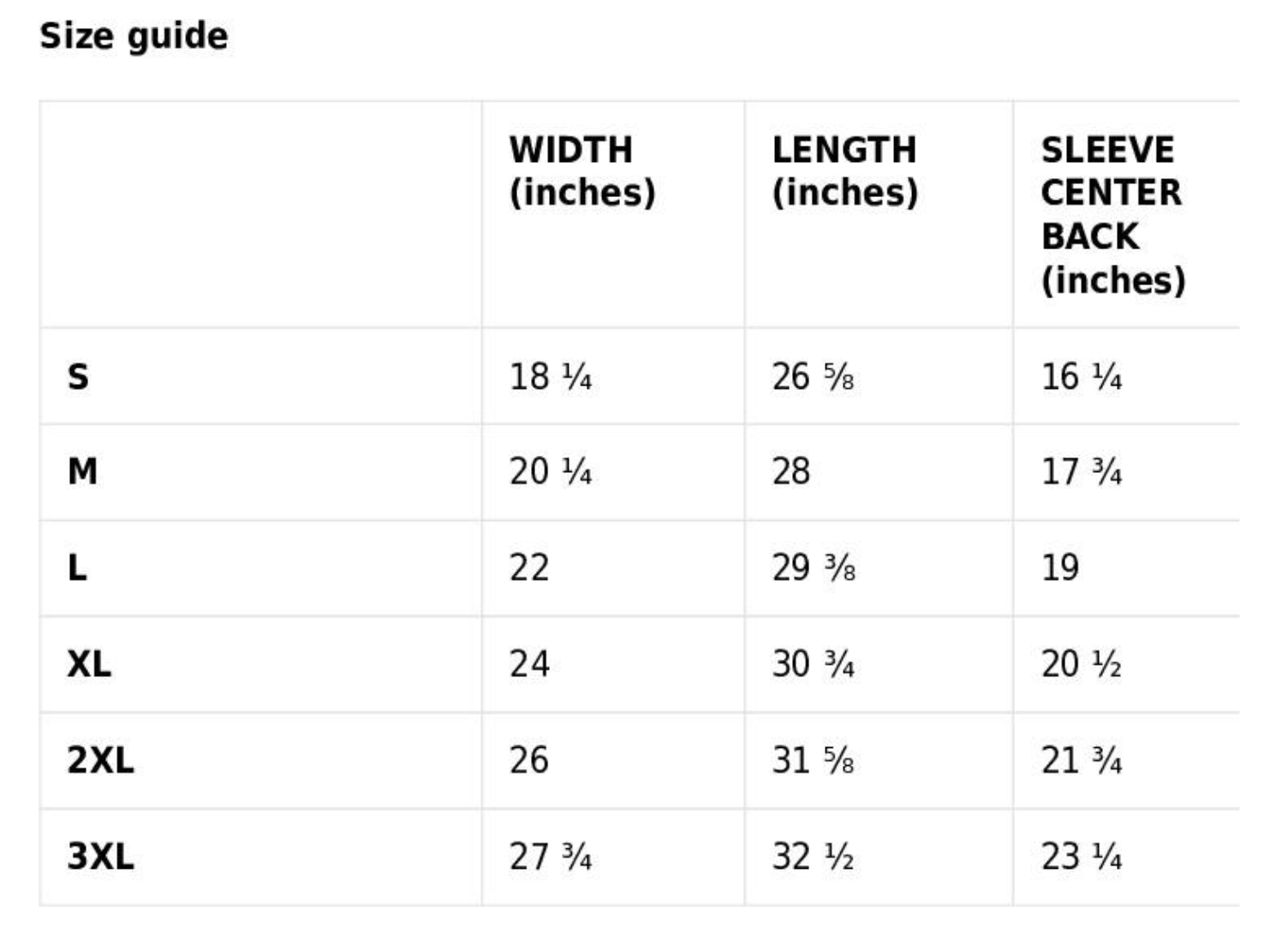 Comfort Colors 1717 T-Shirt Size Chart and Measurements
