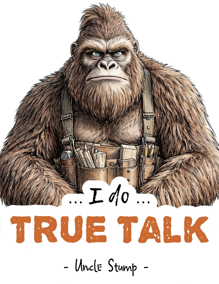 Banner graphic of a male middle-aged Bigfoot wearing a utility vest, with the text 'I do True Talk' on a white background.
