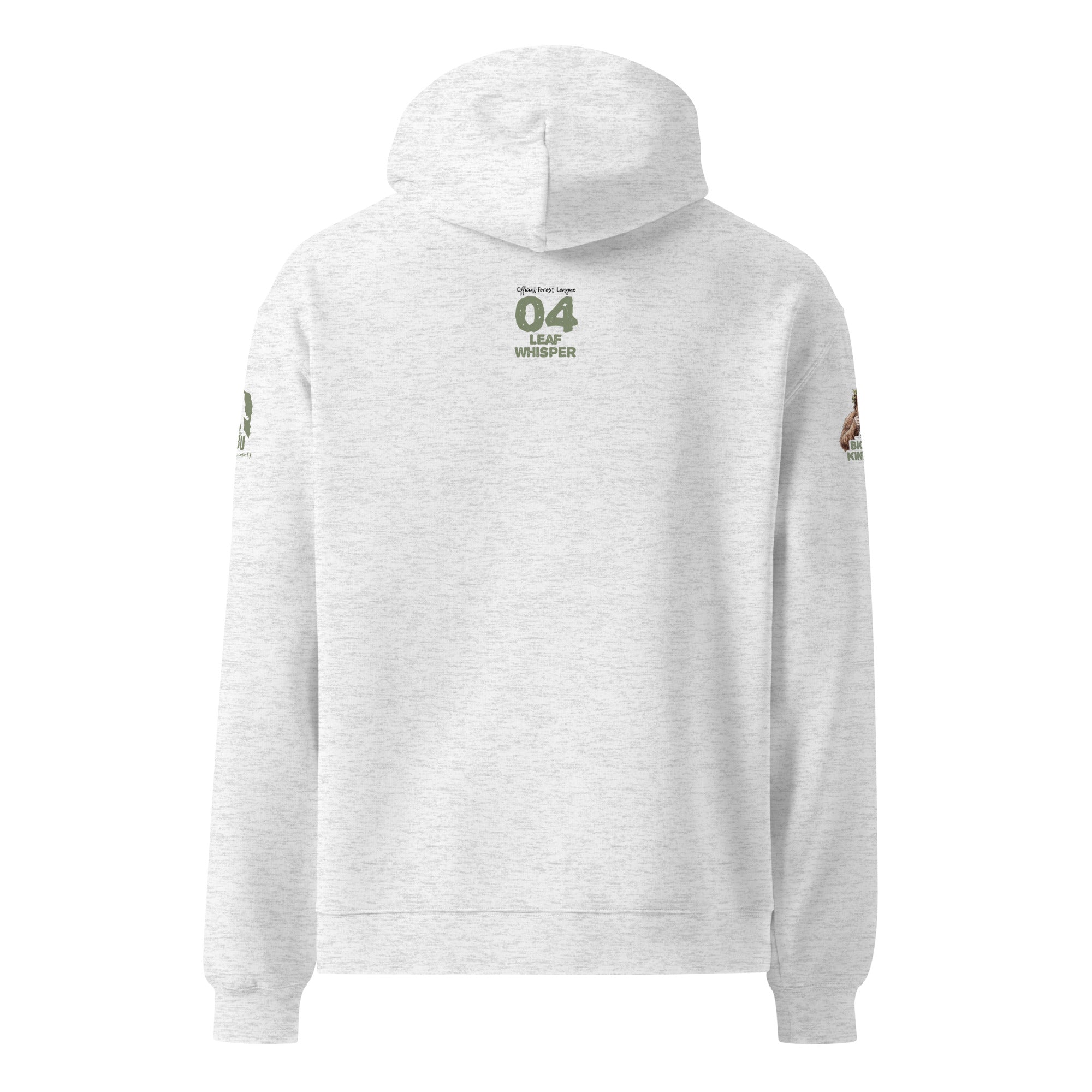 Back view of Official Forest League #04 Auntie Leaf Whisper white heather relaxed hoodie
