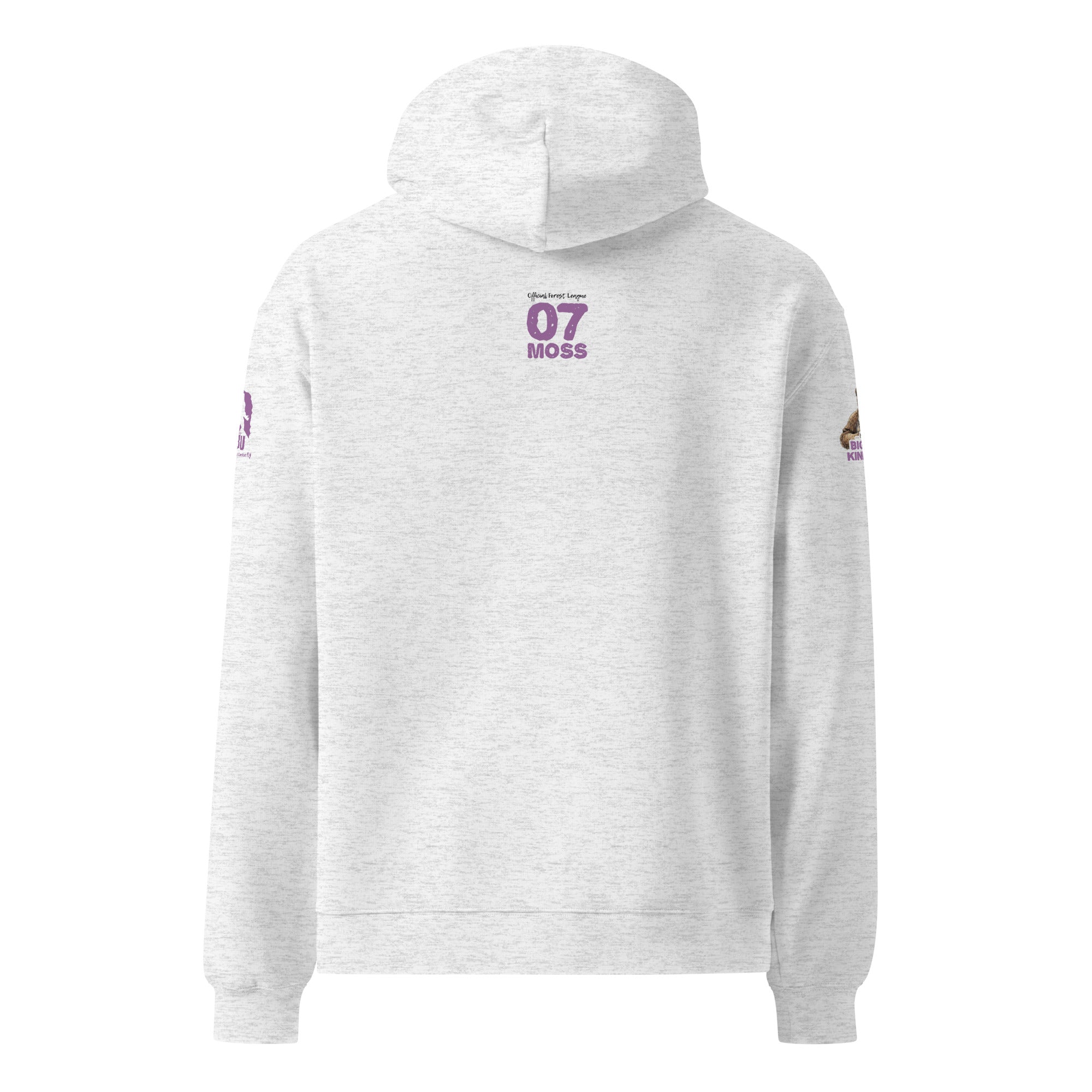Back view of Official Forest League #07 Mama Moss white heather relaxed hoodie
