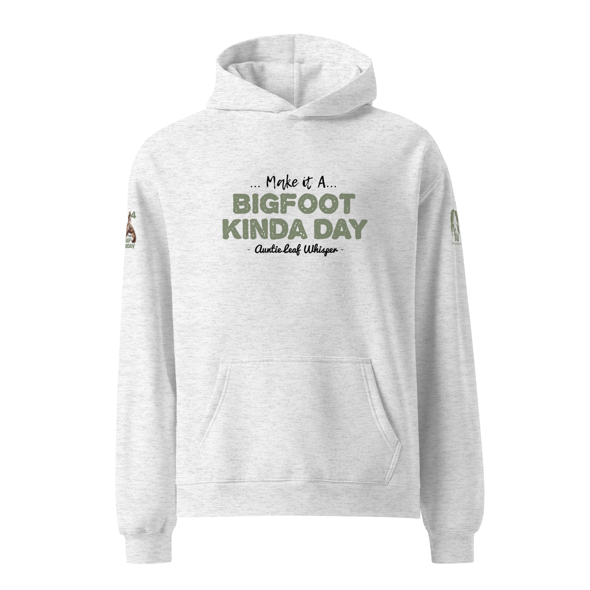 Front view of Official Forest League #04 Auntie Leaf Whisper white heather relaxed hoodie