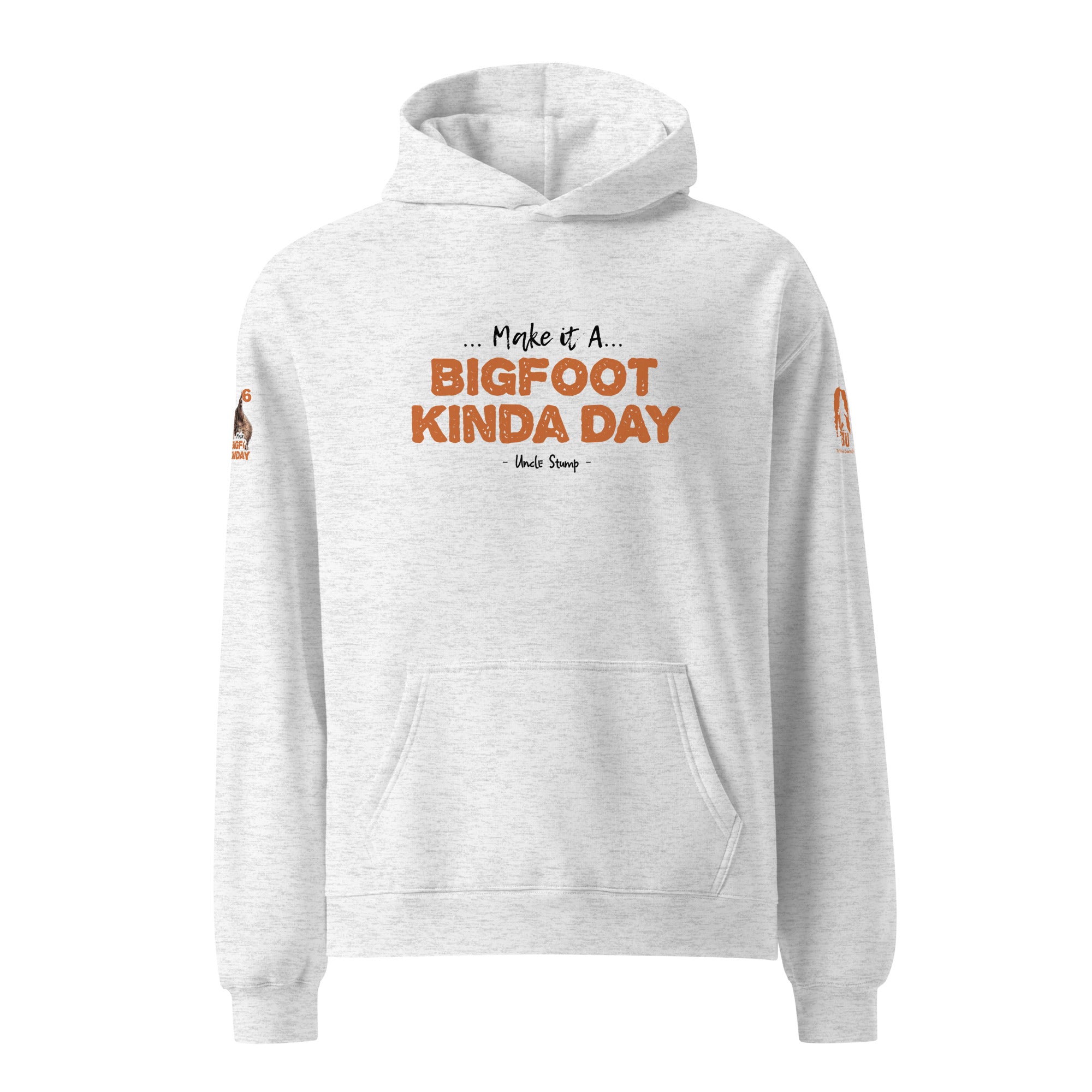 Front view of Official Forest League #06 Uncle Stump white heather relaxed hoodie