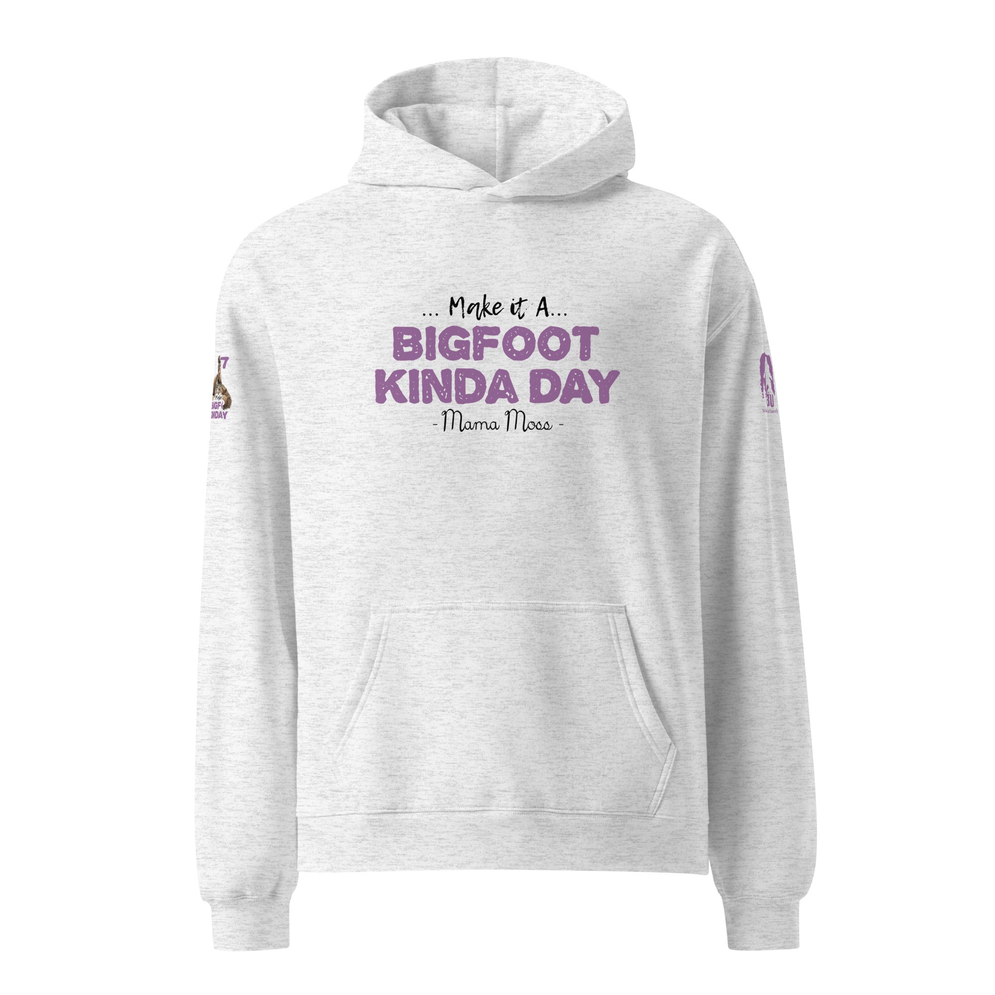 Front view of Official Forest League #07 Mama Moss white heather relaxed hoodie