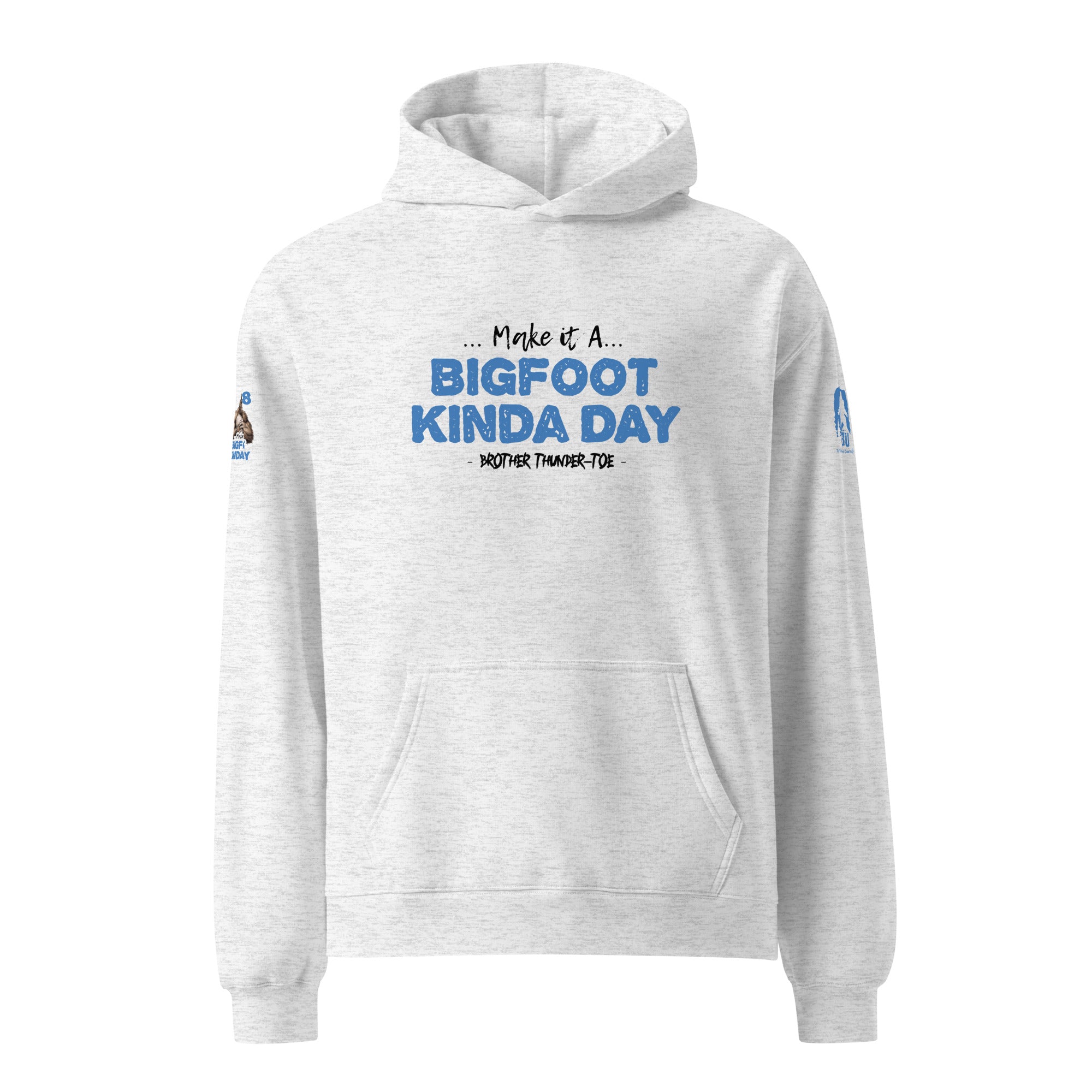 Front view of Official Forest League #08 Brother Thunder-Toe white heather relaxed hoodie