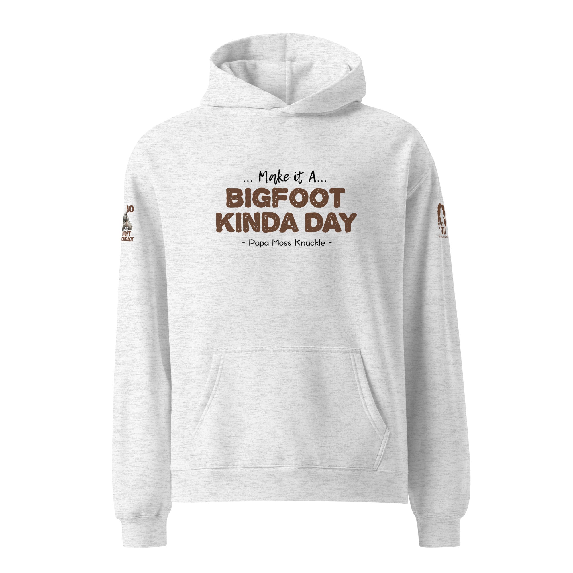 Front view of Official Forest League #10 Papa Moss Knuckle white heather relaxed hoodie