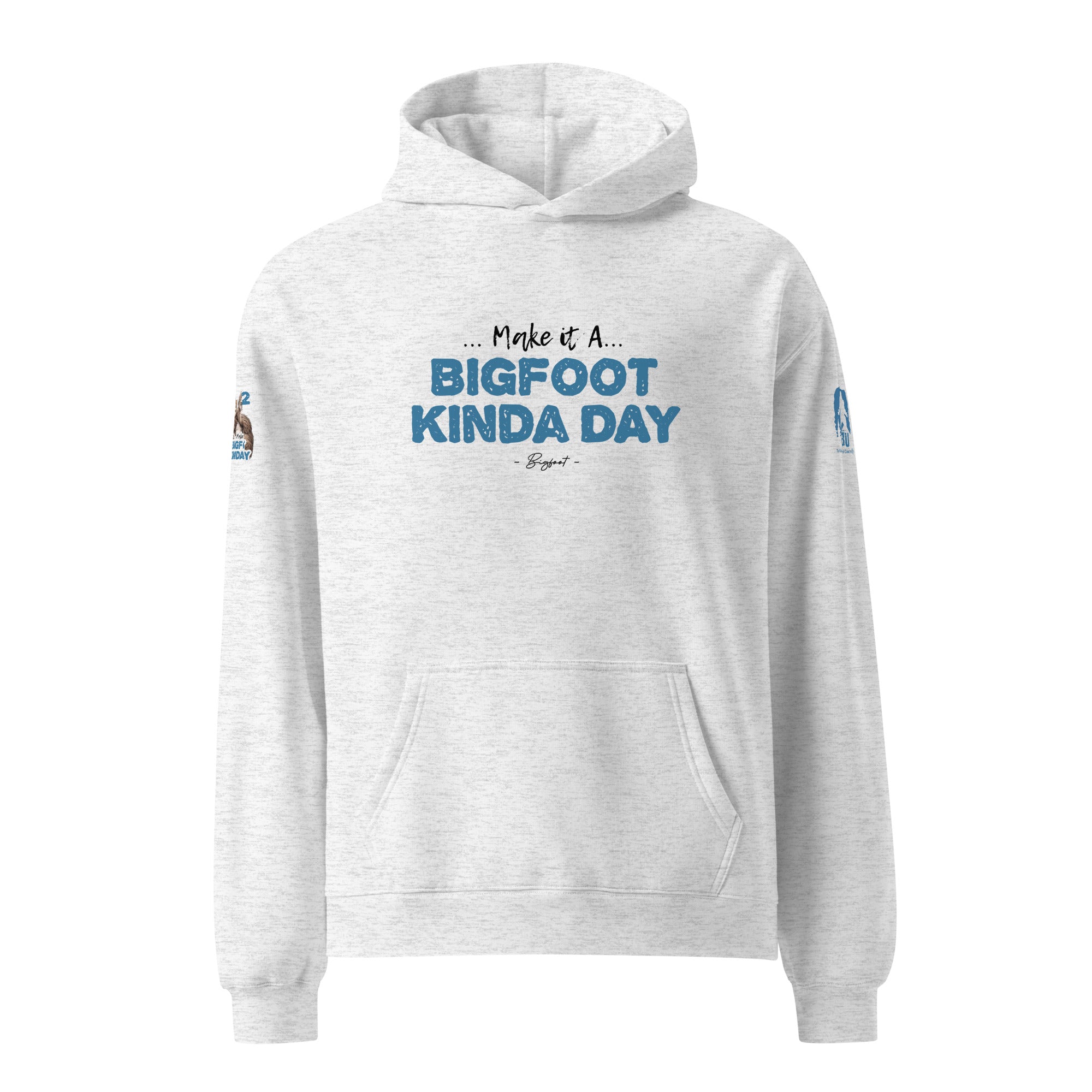 Front view of Official Forest League #12 Bigfoot white heather relaxed hoodie