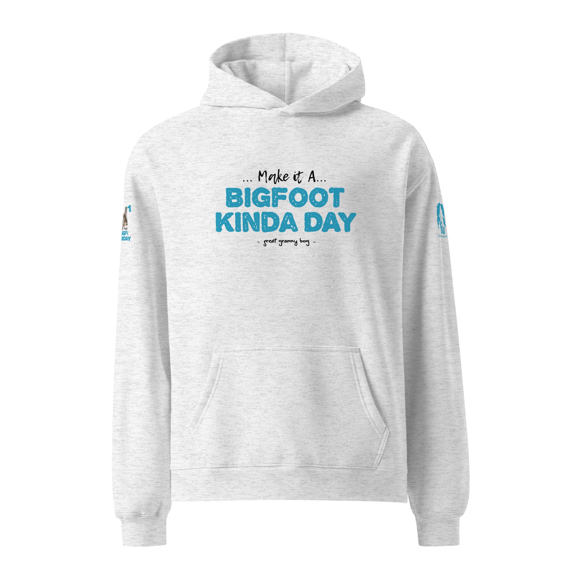 Front view of Official Forest League #01 Great Granny Bog white heather relaxed hoodie