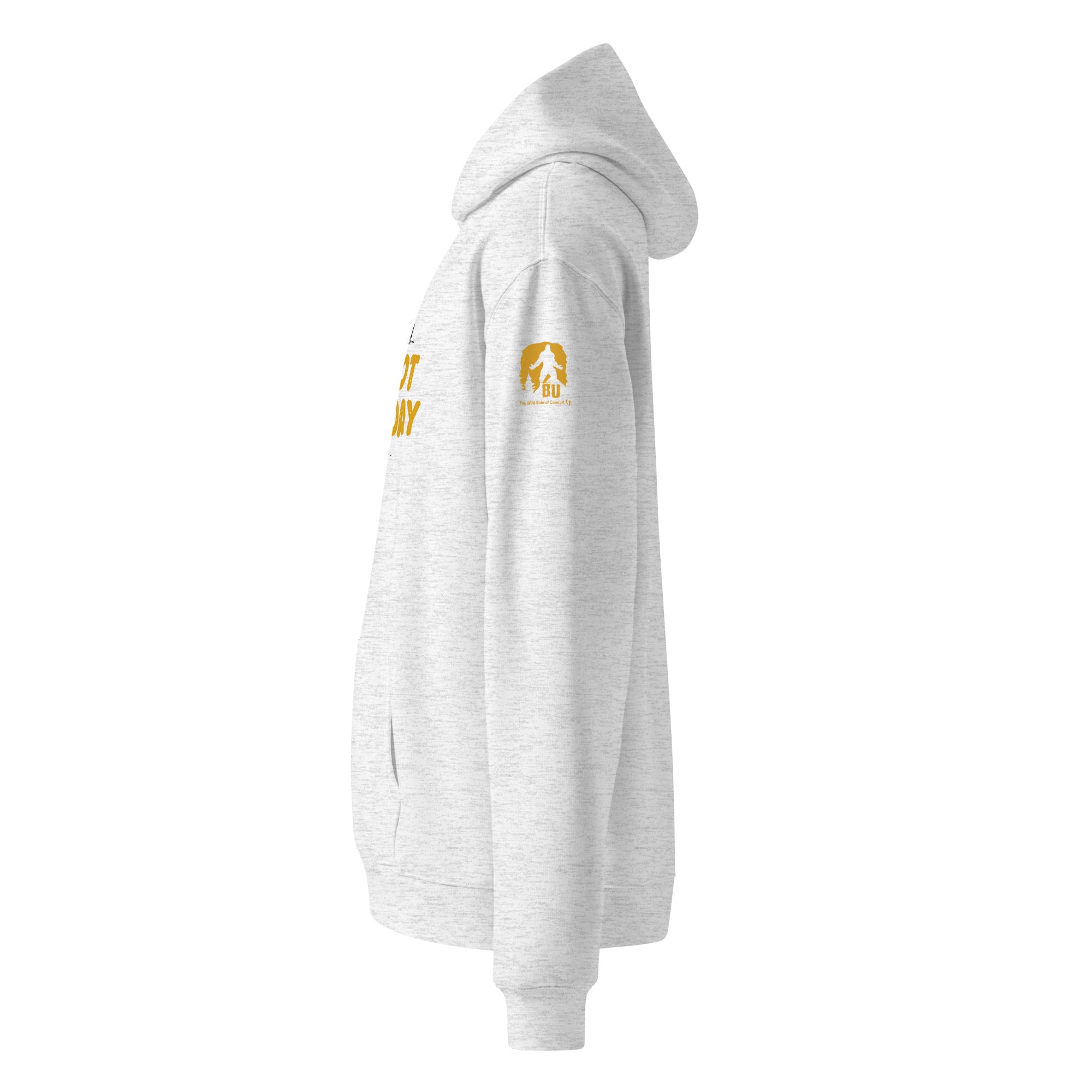 Left sleeve view of Cousin Niblet Official Forest League hoodie showing Bigfoot Unleashed logo badge.