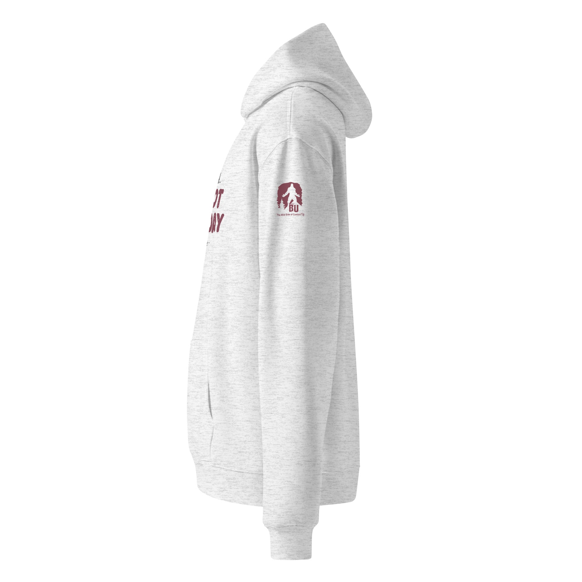Left sleeve view of Grandma Thicket Official Forest League hoodie showing Bigfoot Unleashed logo badge.