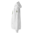 Left Sleeve view of Official Forest League #04 Auntie Leaf Whisper white heather relaxed hoodie
