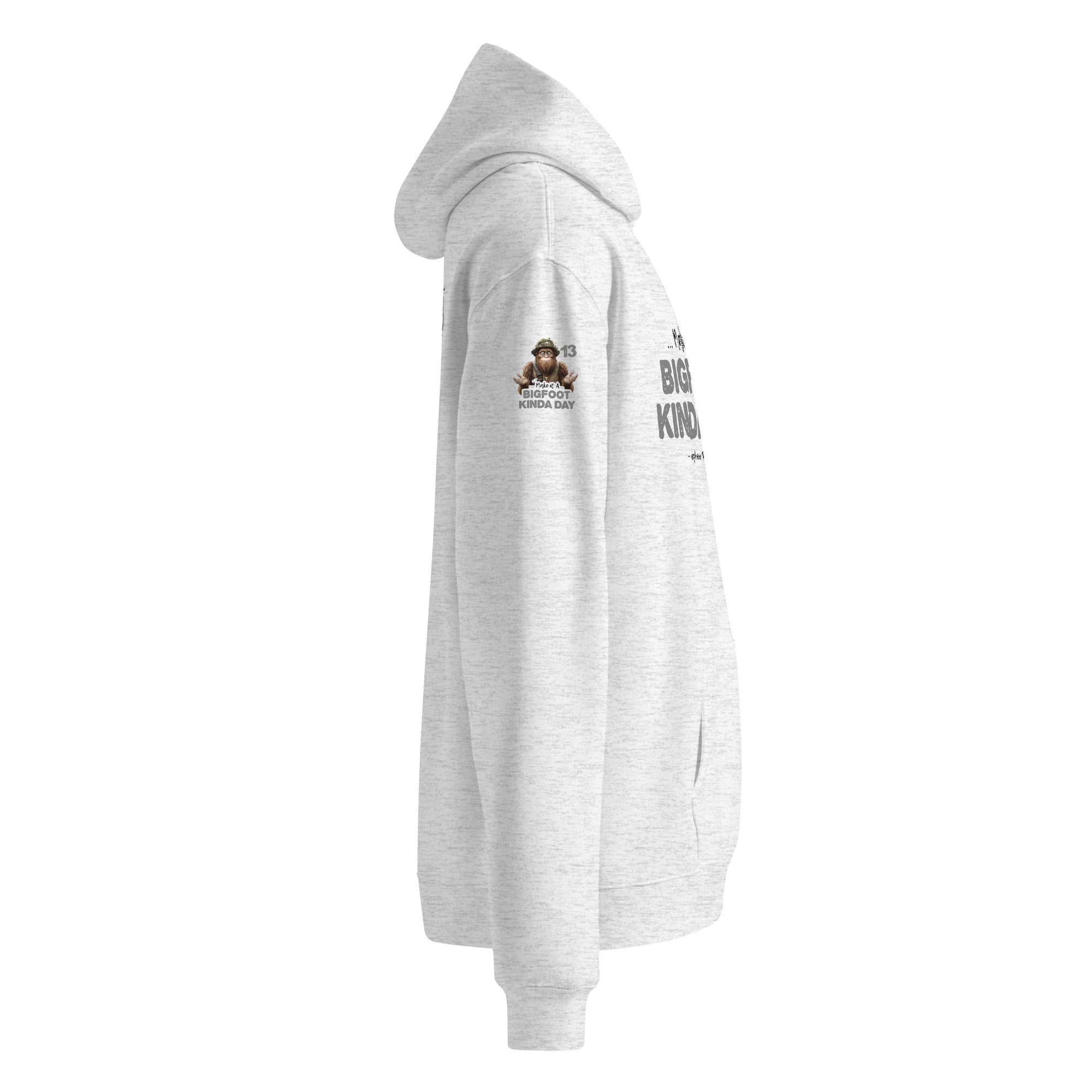 Right sleeve view of Official Forest League #13 Nephew Pebble-Toe white heather relaxed hoodie